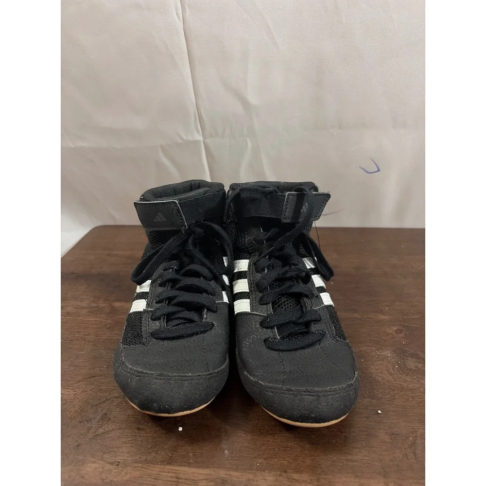 Adidas HVC 2 Wrestling Shoes Kids 13K Black White Excellent High Top AQ3327